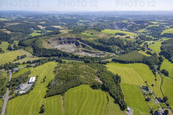 Aerial view, greywacke quarry, Bleche, Drolshagen, Sauerland, North Rhine-Westphalia, Germany, DE,
