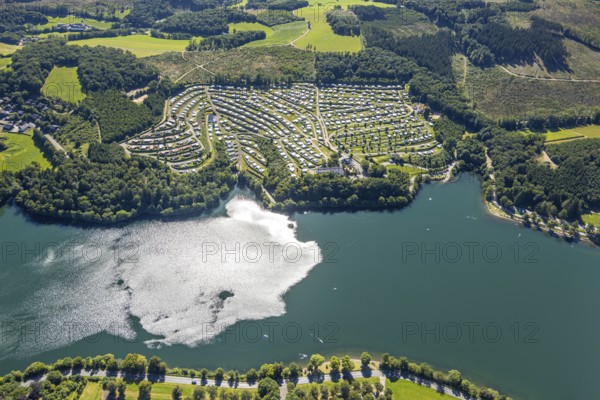 Aerial view, Listertalsperre with camping site Camping Gut Kalberschnacke, Herpel, Drolshagen,
