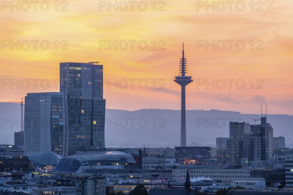 FRANKFURT, GERMANY, JUNE 12, 2025: Europaturm Telecommunications Tower in Frankfurt City at Fiery