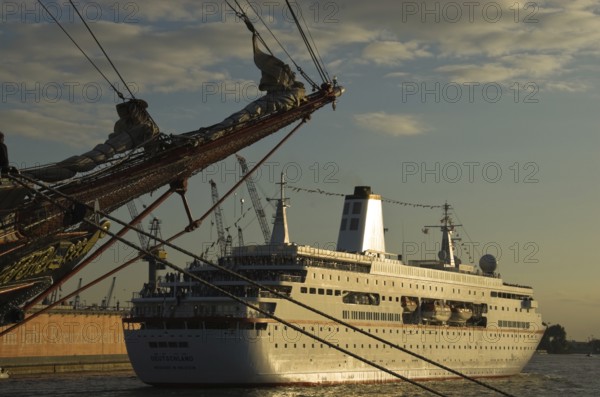 Four-masted schooner Sedov and the cruise ship Deutschland, Port of Hamburg, Hamburg, Germany, Port