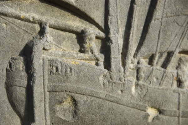 Detail of historical gravestone of a former captain from the village of fog on the North Frisian