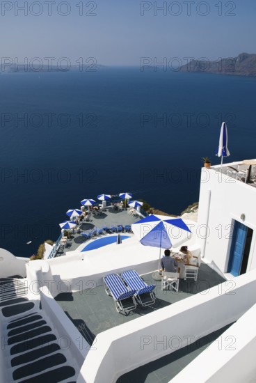 Beautiful mountain village of Oia in the north of the Cyclades island of Santorini, Cyclades, Oia,