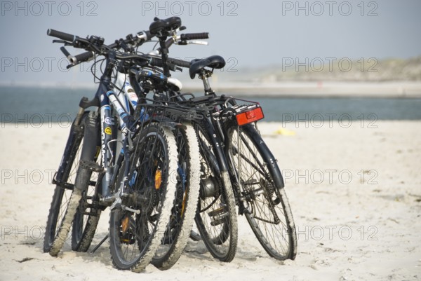 Bicycle still life on the beach of Norddorf on the North Frisian island of Amrum, Amrum, Norddorf,