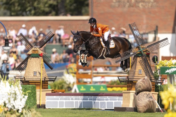 Sanne Thijssen of the Netherlands, riding Cupcake Z, competes in the first round of the 2025 BMO