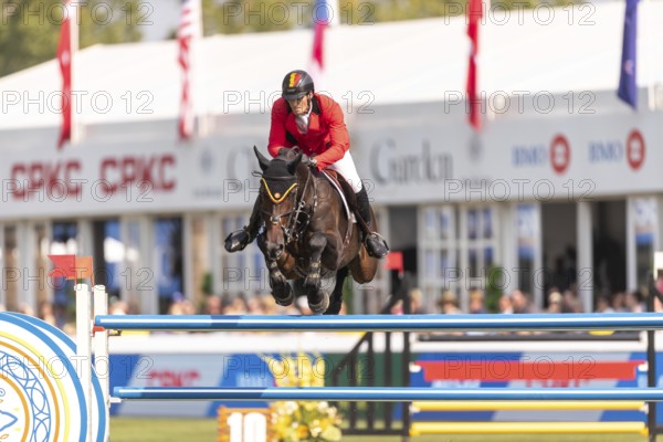 Olivier Philippaerts of Belgium, riding Dixie Moon, competes in the first round of the 2025 BMO