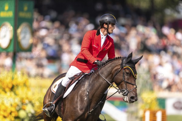 Olivier Philippaerts of Belgium, riding Dixie Moon, competes in the first round of the 2025 BMO