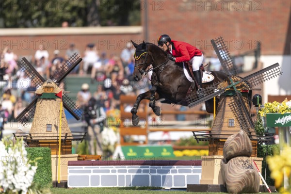 Olivier Philippaerts of Belgium, riding Dixie Moon, competes in the first round of the 2025 BMO