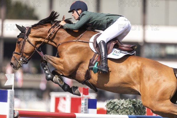 Tom Wachman of Ireland, riding Tabasco De Toxandria Z, competes in the first round of the 2025 BMO