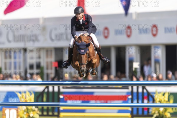 Joseph Stockdale of Great Britain, riding Ebanking, competes in the first round of the 2025 BMO