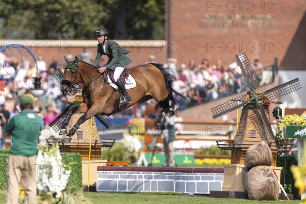Bertram Allen of Ireland, riding Qonquest De Rigo, competes in the first round of the 2025 BMO