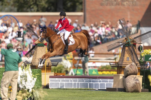 Elena Haas of the USA, riding Claude, competes in the first round of the 2025 BMO Nations Cup