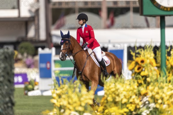 Elena Haas of the USA, riding Claude, competes in the first round of the 2025 BMO Nations Cup