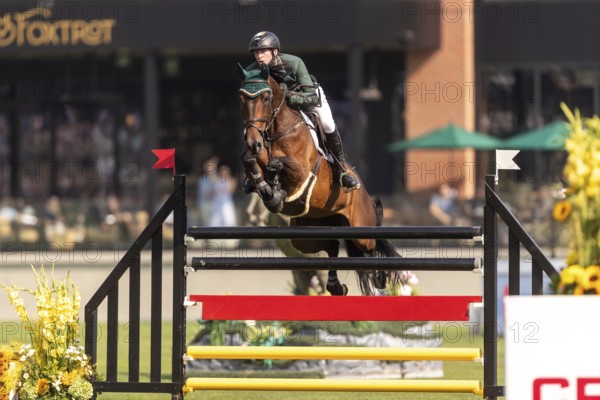 Daniel Coyle of Ireland, riding Legacy, competes in the first round of the 2025 BMO Nations Cup