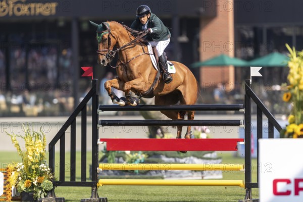 Gabriel De Matos Machado of Brazil, riding Nyles Van de Mottelhoeve, competes in the first round of