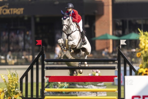 Lillie Keenan of the USA, riding Argan De Beliard, competes in the first round of the 2025 BMO