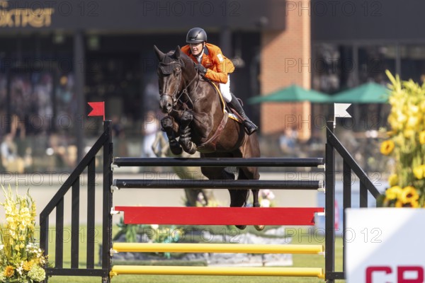Michael Greeve of the Netherlands, riding Denver, competes in the first round of the 2025 BMO