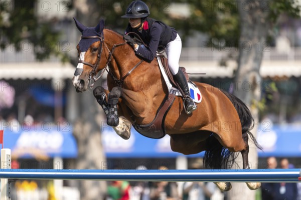 Nina Mallevaey of France, riding Nikka VD Bisschop, competes in the first round of the 2025 BMO
