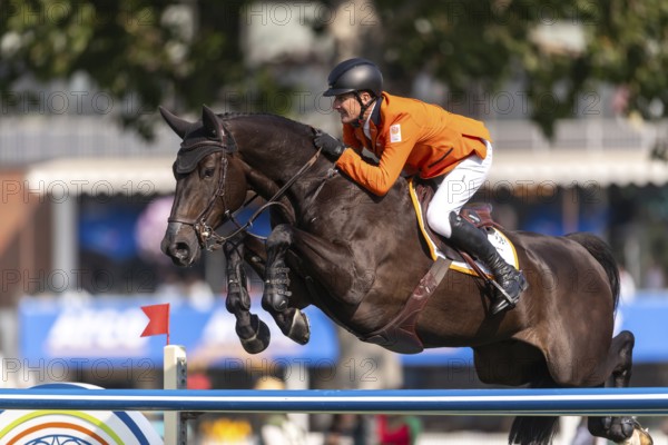 Michael Greeve of the Netherlands, riding Denver, competes in the first round of the 2025 BMO