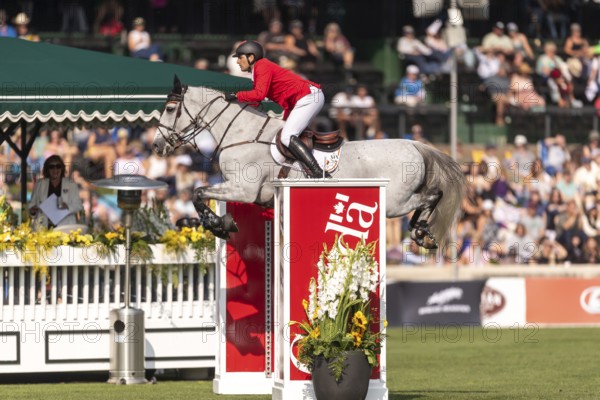 Nicola Philippaerts of Belgium, riding Qnokke de Muze, competes in the first round of the 2025 BMO