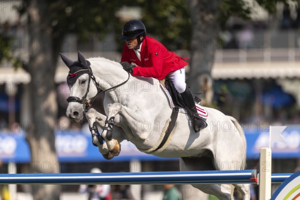 Marcus Saurugg of Austria, riding Oboras Crunchy Nut, competes in the first round of the 2025 BMO