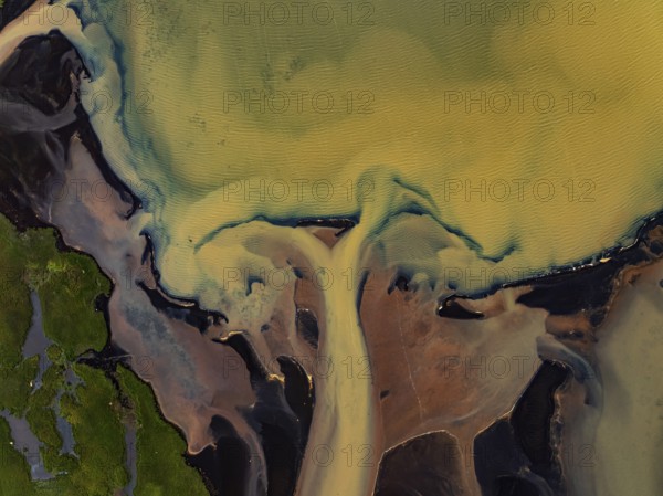 River, river course, river delta, branches, aerial view, wild river, summer, marshland, sediments,