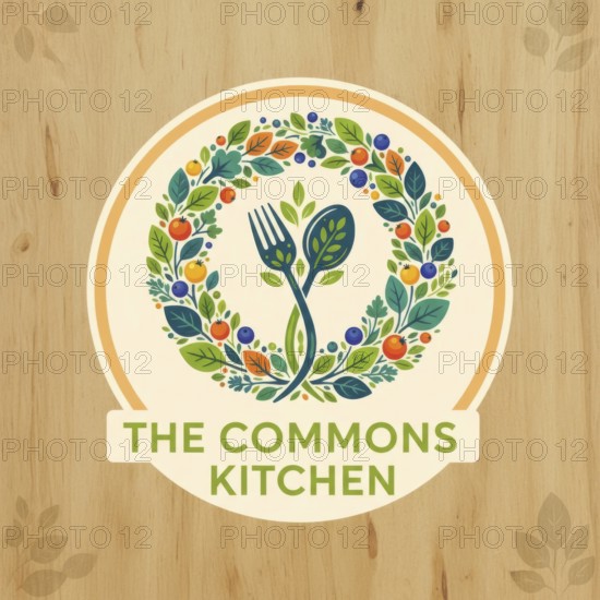 The Commons Kitchen logo is displayed with a fork and spoon design surrounded by leaves and