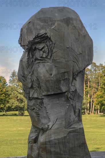 Wooden sculpture by Klaus Prior, New Castle in Kisslegg, Allgäu, Baden-Württemberg, Germany