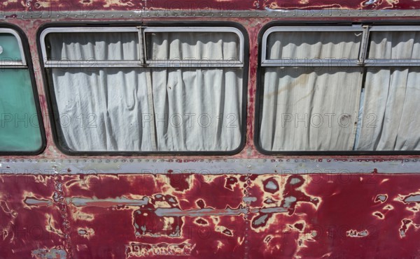 Sanded red paint, a rail bus from the 1950s is being renovated at the Spatz youth centre, Kisslegg,