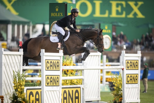 Steve Guerdat of Switzerland, riding Venard de Cerisy competes in the 2025 Spruce Meadows Masters