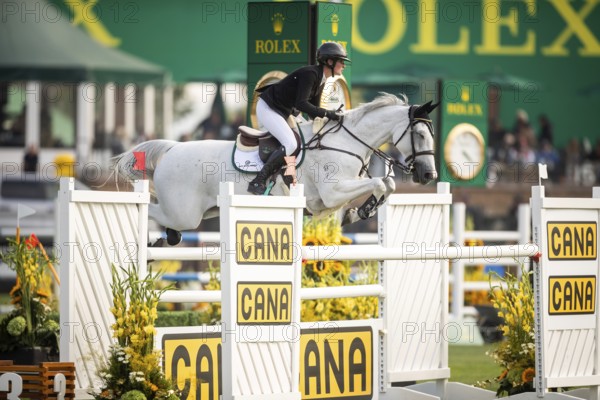 Hilary Scott or Australia, riding Oaks Milky Way competes in the 2025 Spruce Meadows Masters on