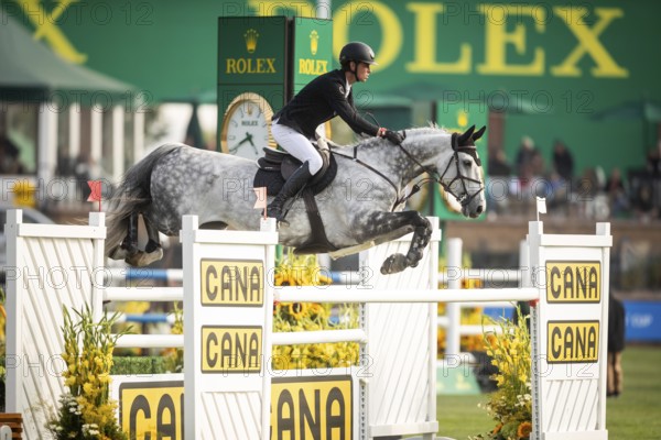 Kevin Jochems of the Netherlands, riding Csquetto Van De Helle competes in the 2025 Spruce Meadows