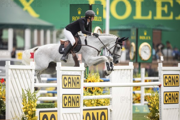 Martin Fuchs of Switzerland, riding Leone Jei competes in the 2025 Spruce Meadows Masters on