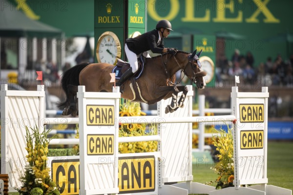 Sameh El Dahan or Great Britain, riding WKD Toronto competes in the 2025 Spruce Meadows Masters on