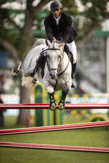 Richard Vogel of Germany, riding Cloudio competes in the 2025 Spruce Meadows Masters on September