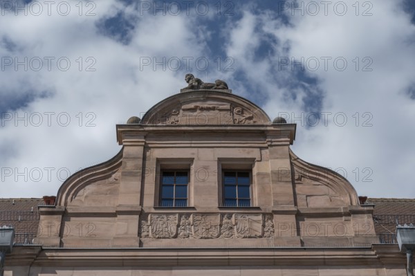 Gable of the Social Court, built in 1899 in the Neo-Renaissance style, Weintraubengasse 1,