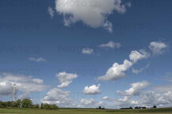 Wind turbine in open landscape, Karsberg, Upper Franconia, Bavaria, Germany