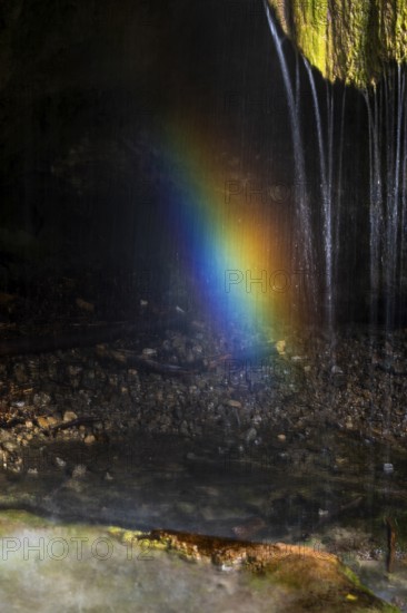 Hinang waterfalls, gorge, rock, limestone, small rainbow, Hinang, Fischen, Allgäu Alps, Bavaria,