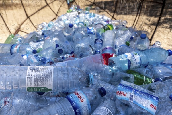 Collection containers for PET bottles, containers, plastic bottles, Portugal has no deposit system,