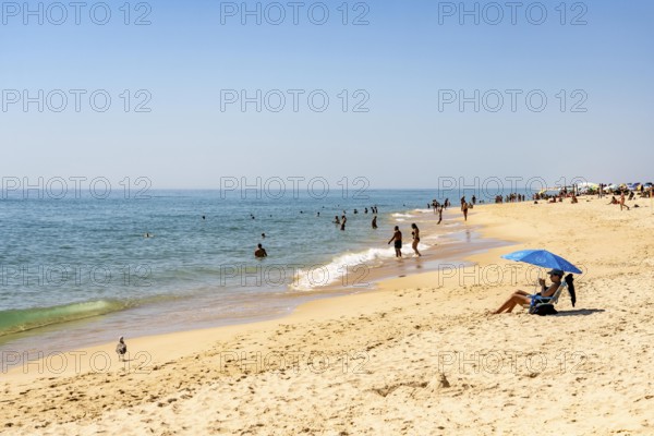 Kilometre-long beach Praia da Ilha de Tavira, on the island off Tavira, partly managed, Algarve,