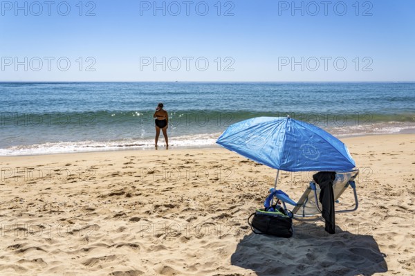 Kilometre-long beach Praia da Ilha de Tavira, on the island off Tavira, partly managed, Algarve,