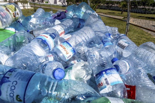 Collection containers for PET bottles, containers, plastic bottles, Portugal has no deposit system,