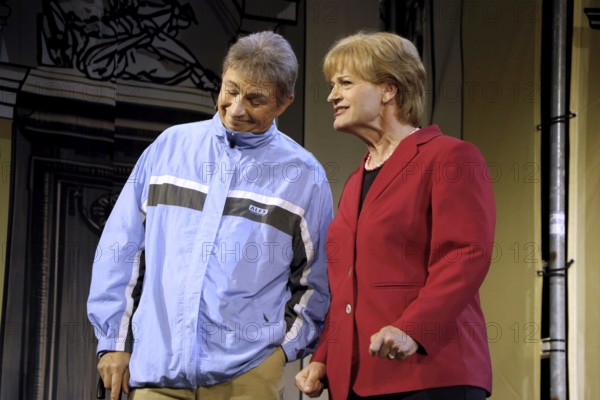 Tobias Bonn and Christoph Marti (Merkel) at the photo rehearsal for Miss Merkel - Murder in the