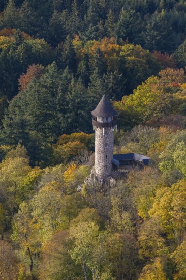 Aerial view, Wildenburg castle ruins in the Wildenburg nature reserve near Kempfeld in the Idarwald