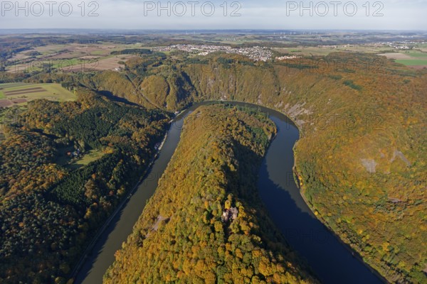 Aerial photo, Saarschleife, Saar, Burg Montclair, Mettlach, Saarland, Germany, Europe, birds-eyes