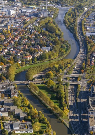 Roundabout BismarckbrückeSaar, Saar Island, Saarbrücken, Saarland, Germany, Europe, aerial view,
