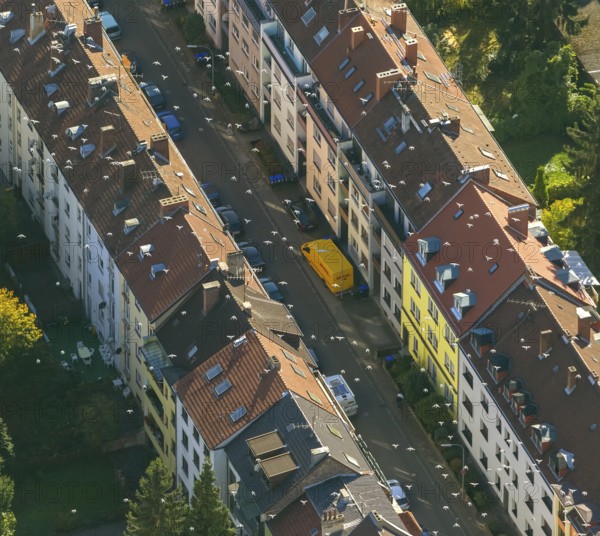 Carrier pigeons over Reuterstraße, perimeter block development, Saarbrücken, Saarland, Germany,