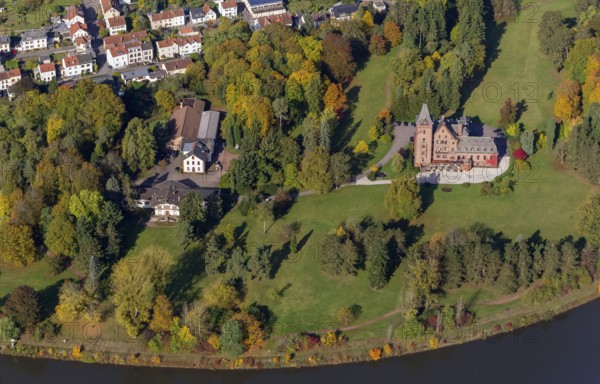 Aerial photo, guest house Schloss Saareck, Mettlach, Saarland, Germany, Europe, birds-eyes view,