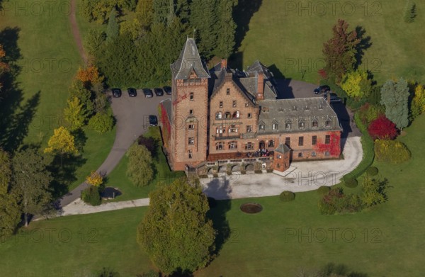 Aerial photo, guest house Schloss Saareck, Mettlach, Saarland, Germany, Europe, birds-eyes view,