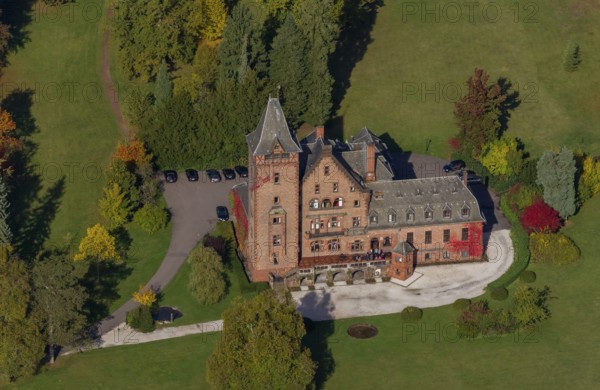 Aerial photo, guest house Schloss Saareck, Mettlach, Saarland, Germany, Europe, birds-eyes view,
