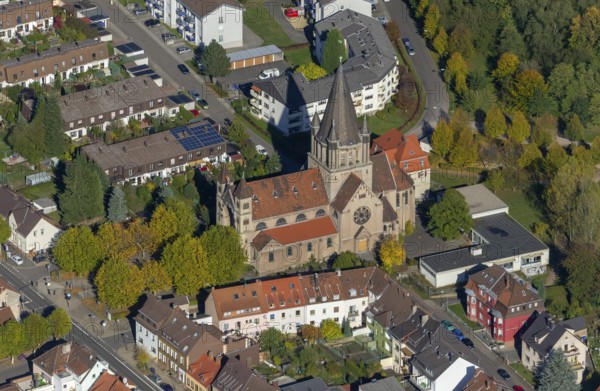 Church Burbach, Burbach, Saarbrücken, Saarland, Germany, Europe, aerial view, birds-eyes view,